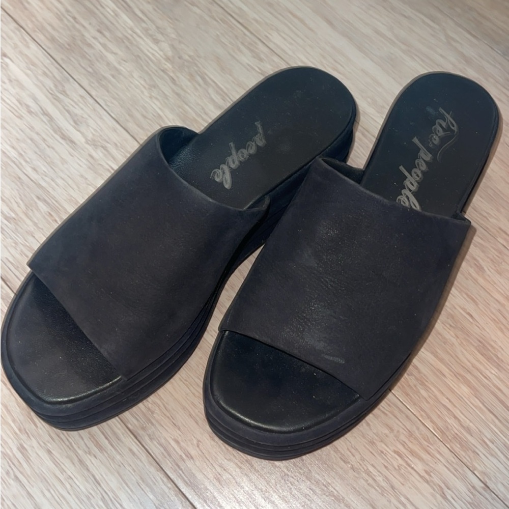 Free People Black Platform Slide Sandals